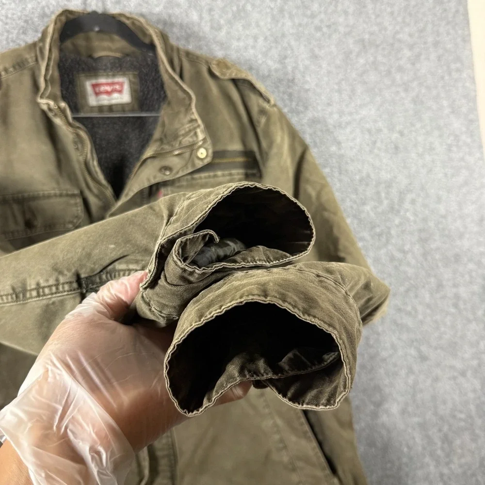 Levis Washed Sherpa Lined Olive Green Military Utility Jacket Mens 2XL